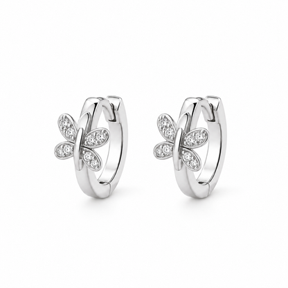 Papillon Butterfly CZ Huggie Hoops — white background product photo