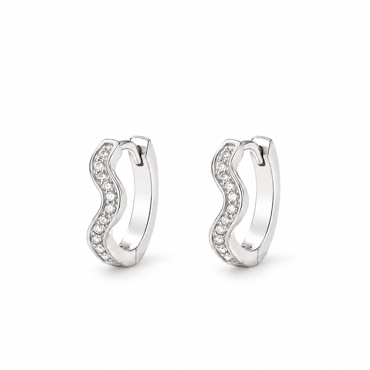 Tide Wave Huggie Hoops — white background product photo