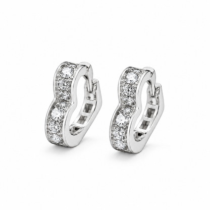Arc Curved Rhinestone Huggie Hoops — Silver Tone — white background product photo