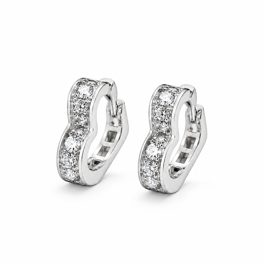 Arc Curved Rhinestone Huggie Hoops — Silver Tone — white background product photo