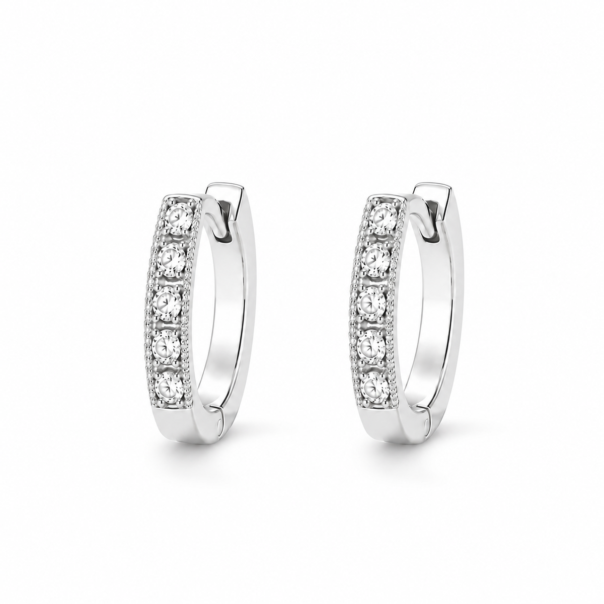 Stella Five-Stone Pavé CZ Huggie Hoops — white background product photo