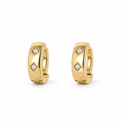 Duo Diamond-Shaped CZ Huggie Hoops — white background product photo