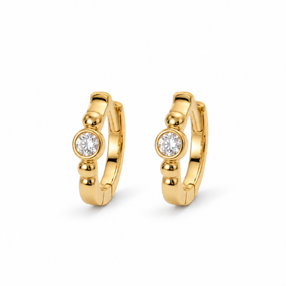 Dot Solitaire CZ Beaded Huggie Hoops — white background product photo
