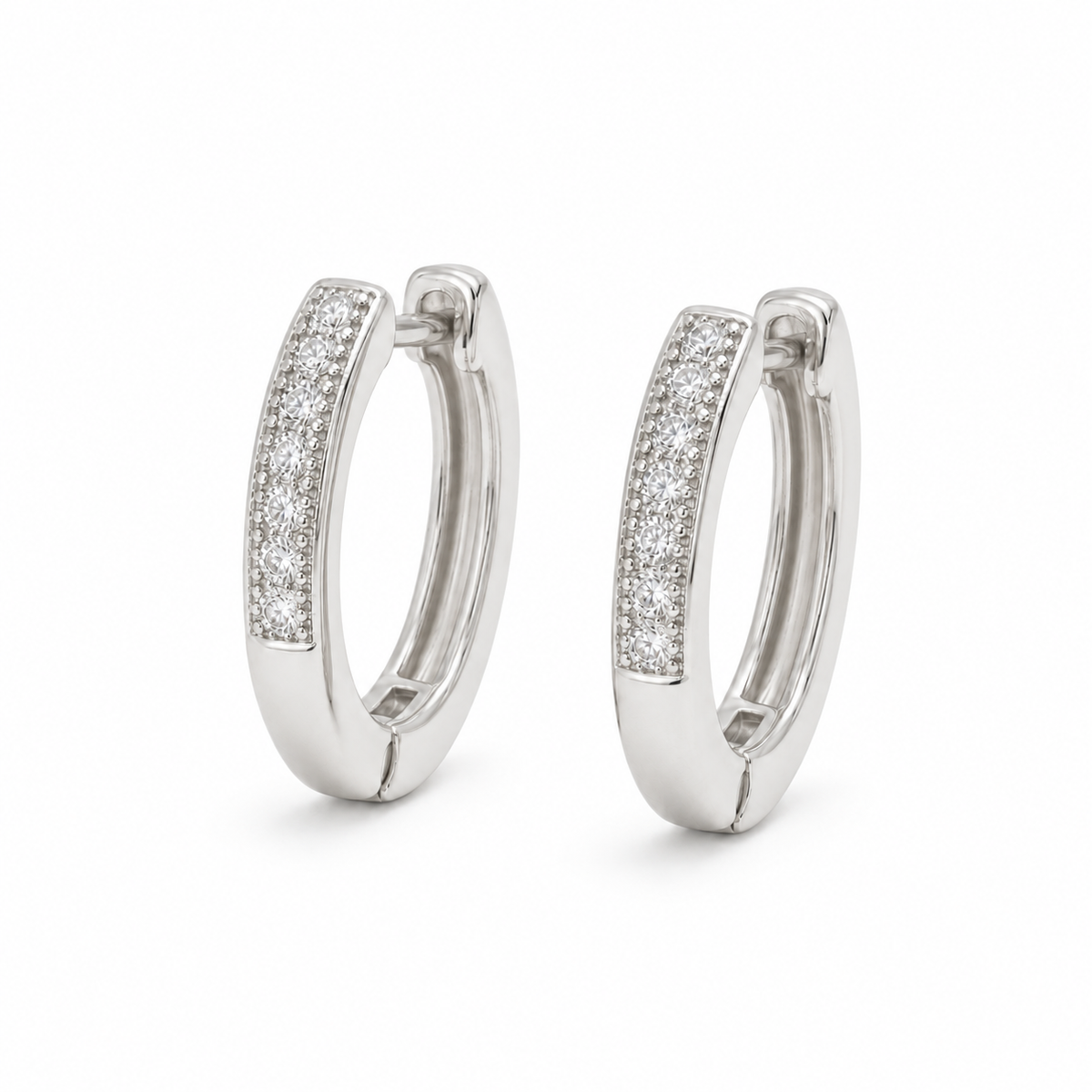 Halo Oval Pavé CZ Huggie Hoops — white background product photo