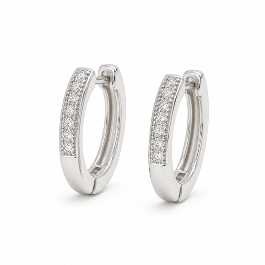 Halo Oval Pavé CZ Huggie Hoops — white background product photo