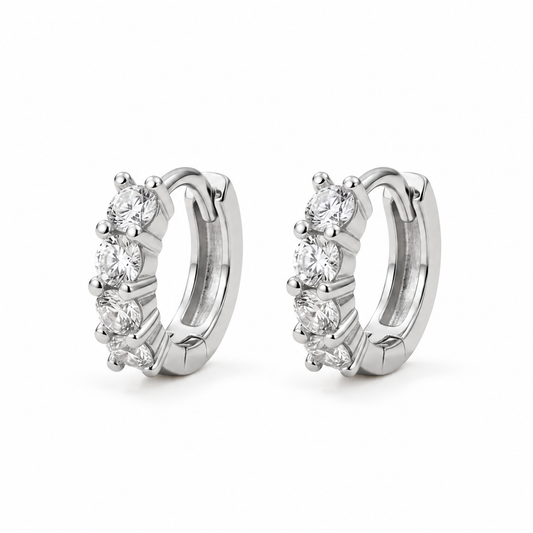 Quartet Four-Stone CZ Huggie Hoops — white background product photo