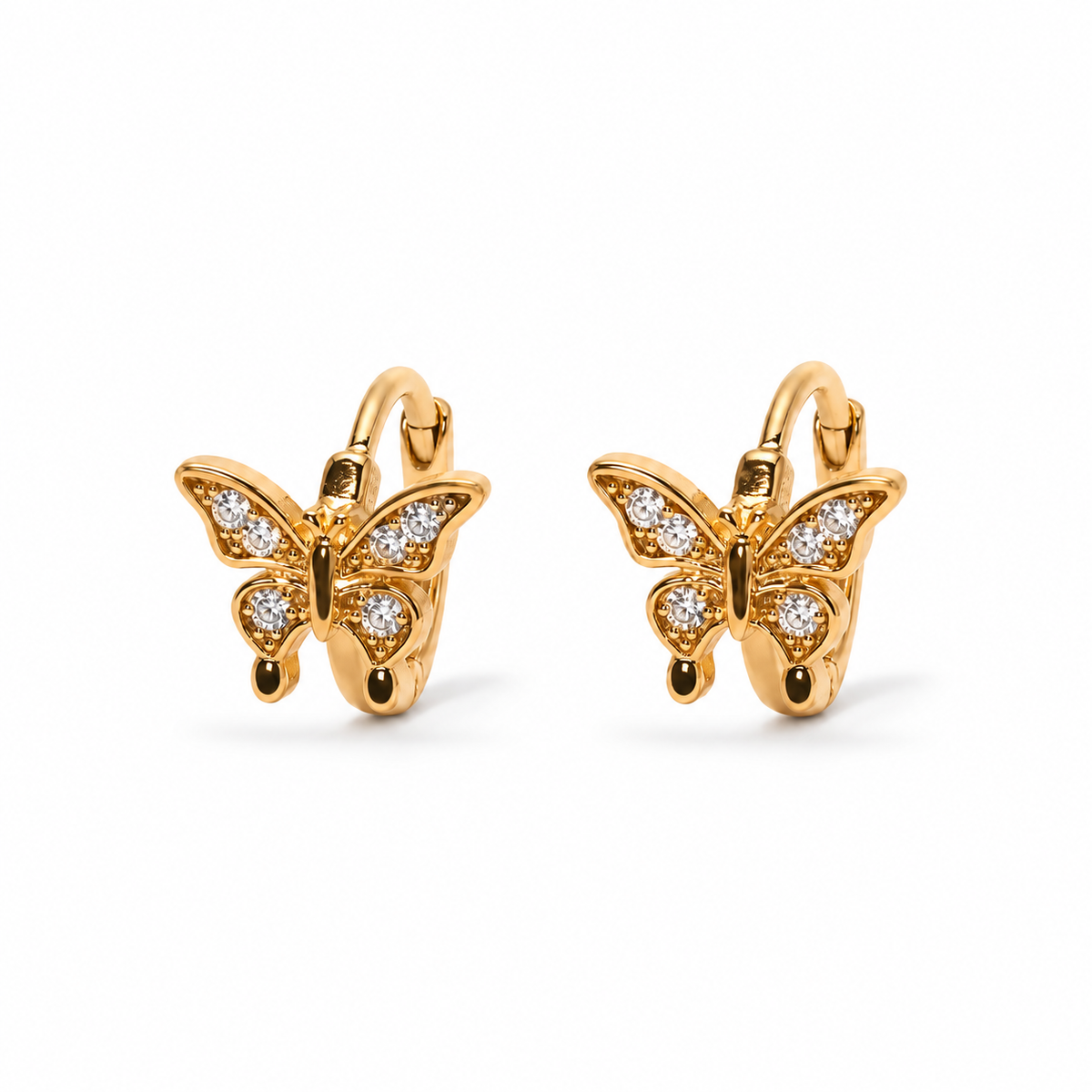 Flutter CZ Butterfly Huggie Hoops — white background product photo