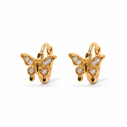 Flutter CZ Butterfly Huggie Hoops — white background product photo