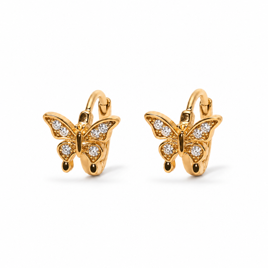 Flutter CZ Butterfly Huggie Hoops — white background product photo