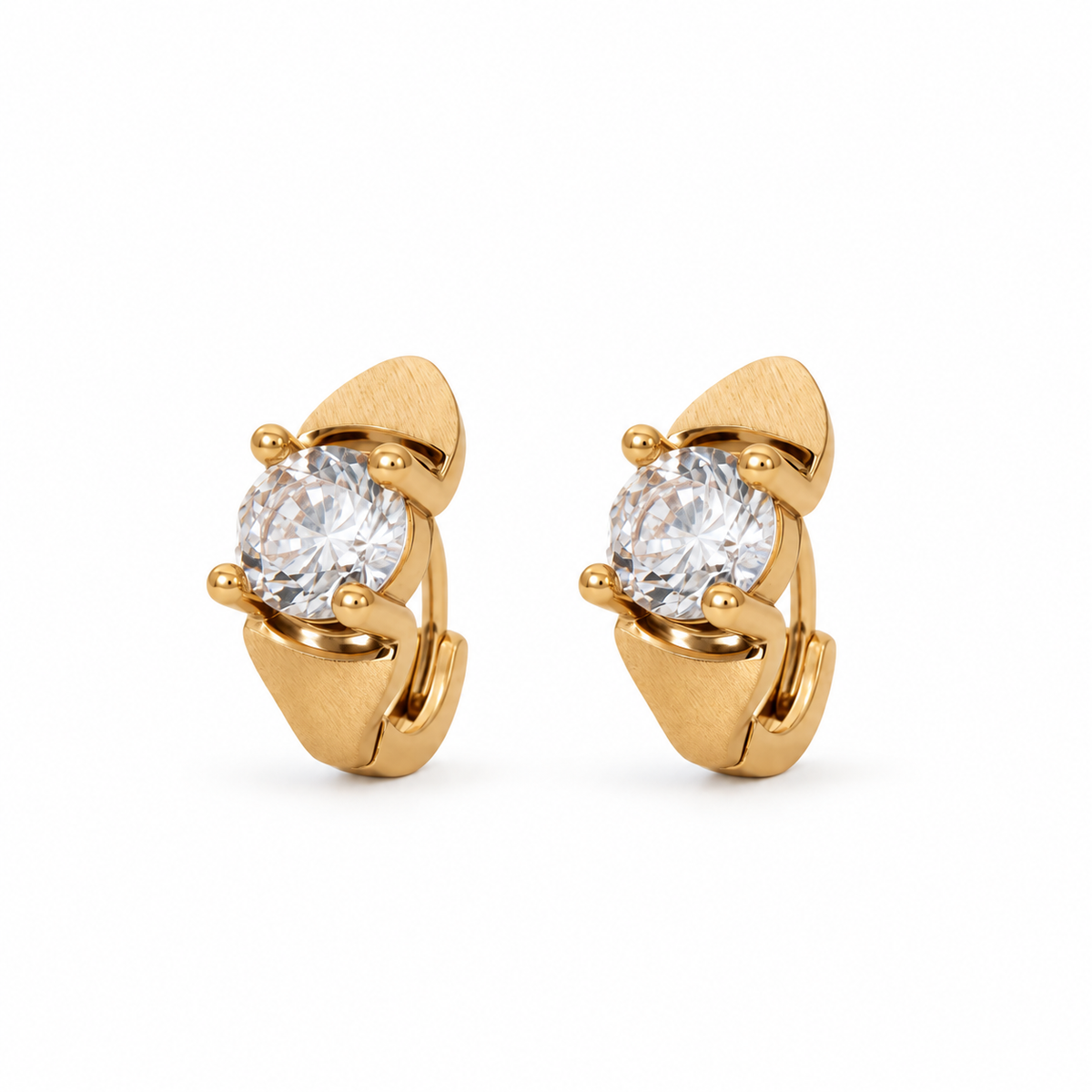 Vertex Solitaire CZ Huggie Hoops — white background product photo