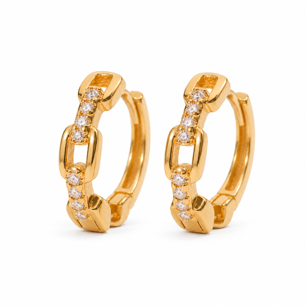 Crystal Chain Link Huggie Hoops – J-67 — white background product photo