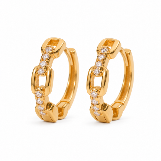 Crystal Chain Link Huggie Hoops – J-67 — white background product photo