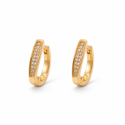 Pavé Crystal Huggie Hoops – J-68 — white background product photo