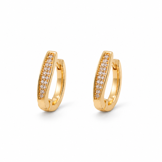 Pavé Crystal Huggie Hoops – J-68 — white background product photo