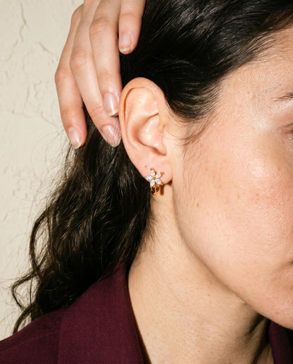 Five Petal Hoop Earrings — Gold Tone