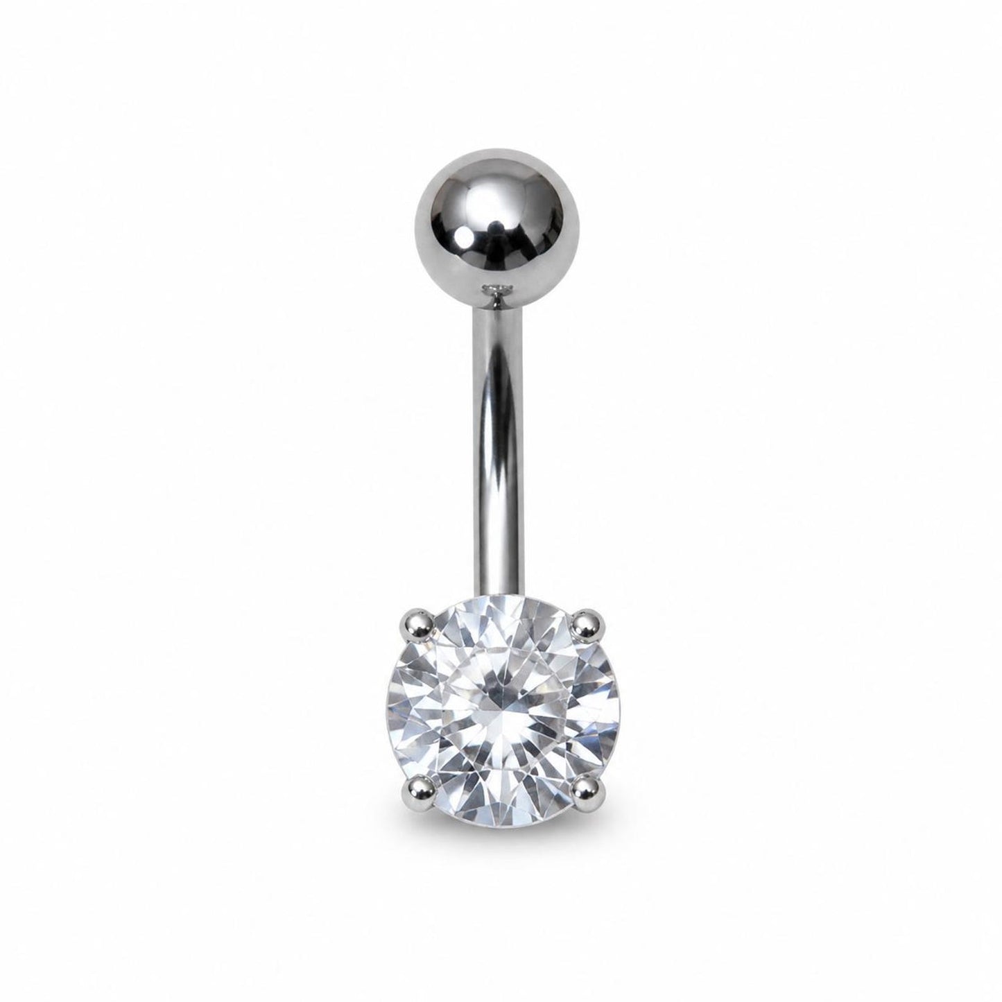 Stainless Steel Solitaire Cubic Zirconia Belly Button Ring