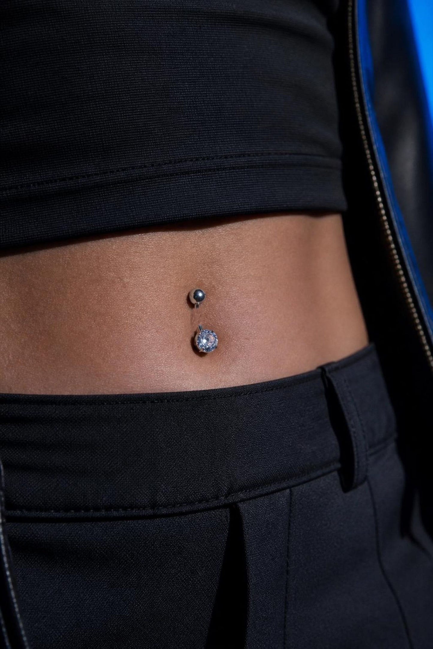 Stainless Steel Solitaire Cubic Zirconia Belly Button Ring