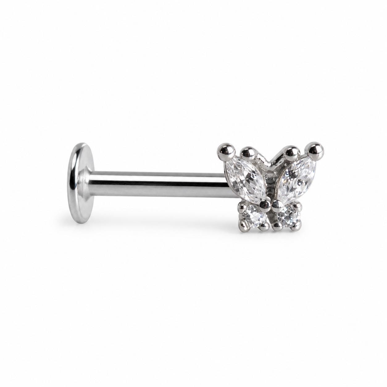 Stainless Steel Butterfly Cubic Zirconia Flat Back Cartilage Stud