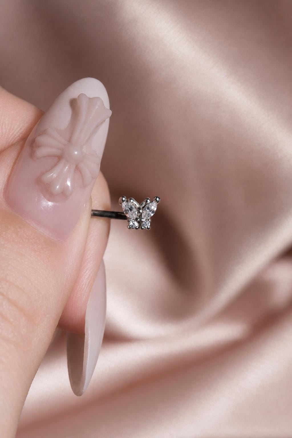 Stainless Steel Butterfly Cubic Zirconia Flat Back Cartilage Stud