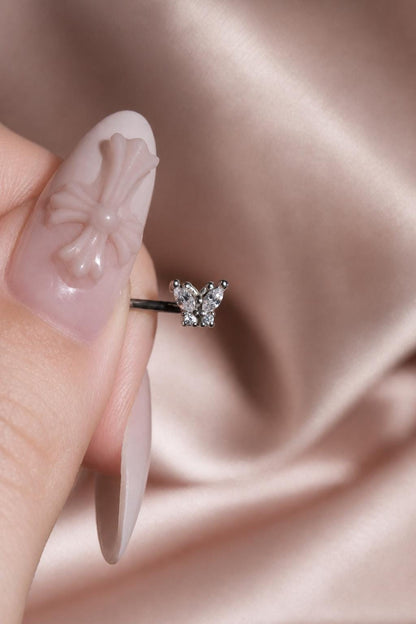 Stainless Steel Butterfly Cubic Zirconia Flat Back Cartilage Stud
