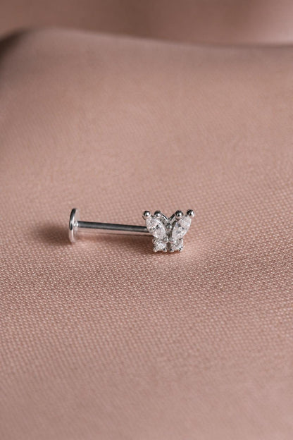 Stainless Steel Butterfly Cubic Zirconia Flat Back Cartilage Stud