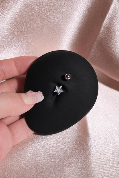 Silver Star Belly Ring, CZ Navel Piercing, Stainless Steel Body Jewelry