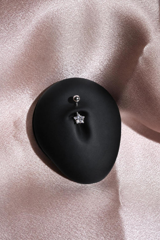 Silver Star Belly Ring, CZ Navel Piercing, Stainless Steel Body Jewelry