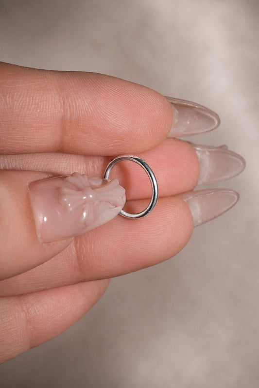 Silver Plain Hinged Hoop Earring, Stainless Steel Clicker Ring, Minimal Ear Piercing