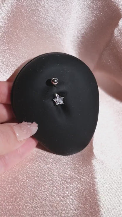 Silver Star Belly Ring, CZ Navel Piercing, Stainless Steel Body Jewelry